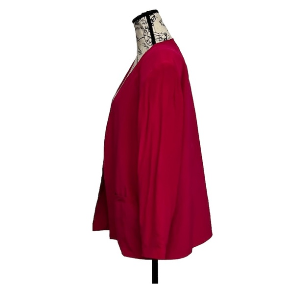 Lauren Alexandria Vintage Silk Blazer – Women’s Red Open Front Jacket L - Picture 3 of 7